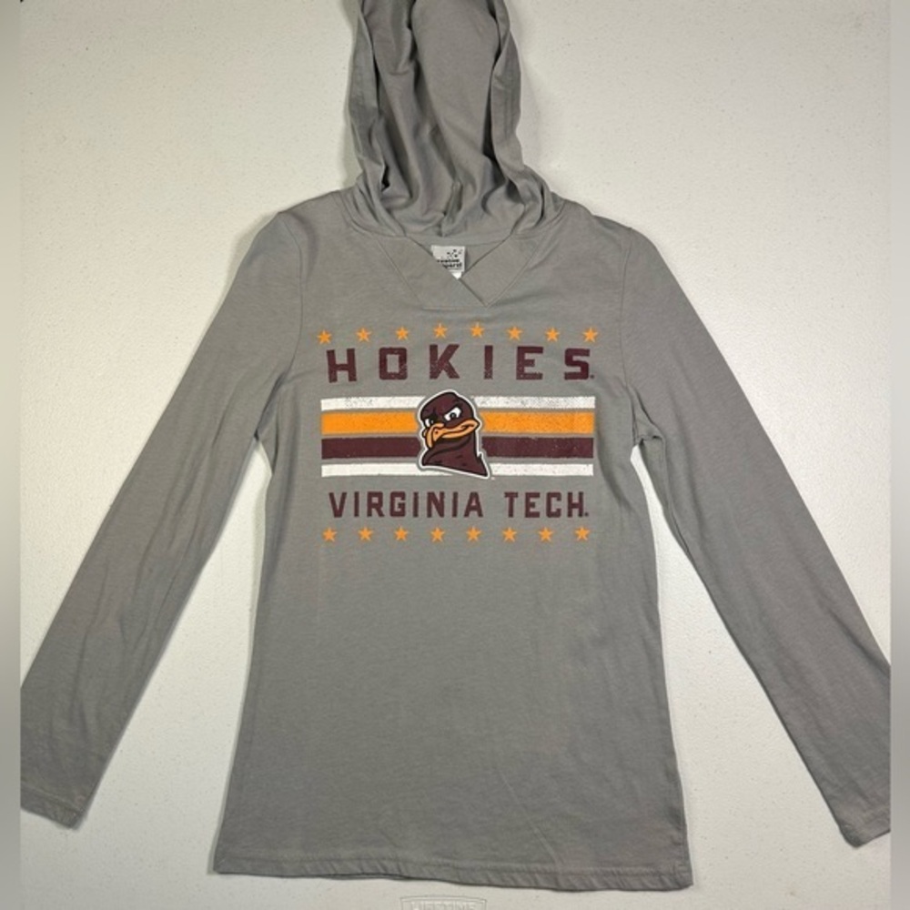 Virginia Tech Hokies Womens Gray Hooded Long Sleeve T-Shirt Size M RN103812